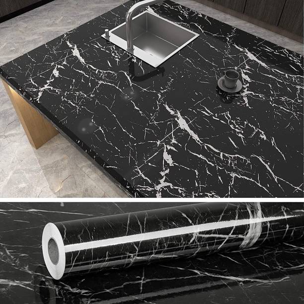 SKYBUCKET 500 cm Black Marble Wallpaper for Kitchen Cabinet Furniture Wall Sticker 60*500 Self Adhesive Sticker