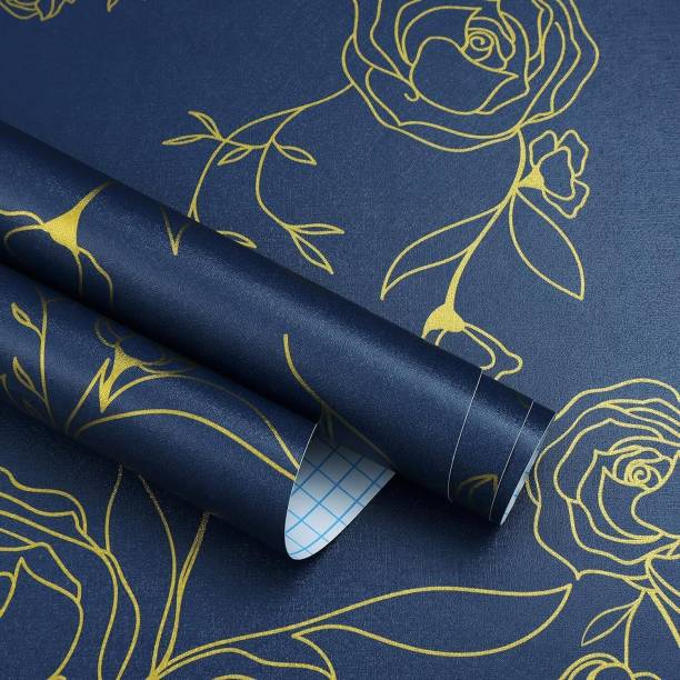 FOKRIM 300 cm Blue Gold Rose wallpaper for wall Waterproof sticker for home,office 45x300cm Self Adhesive Sticker