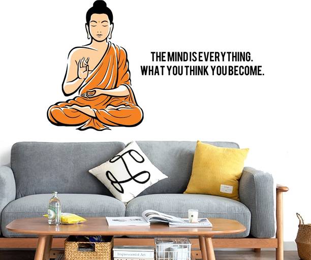 rawpockets 95 cm Peaceful Buddha and Quote on Mind Self Adhesive Sticker