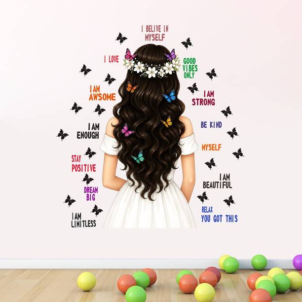 cartdecor 50 cm Girl With Motivational Alphabats Wall Sticker Self Adhesive Sticker