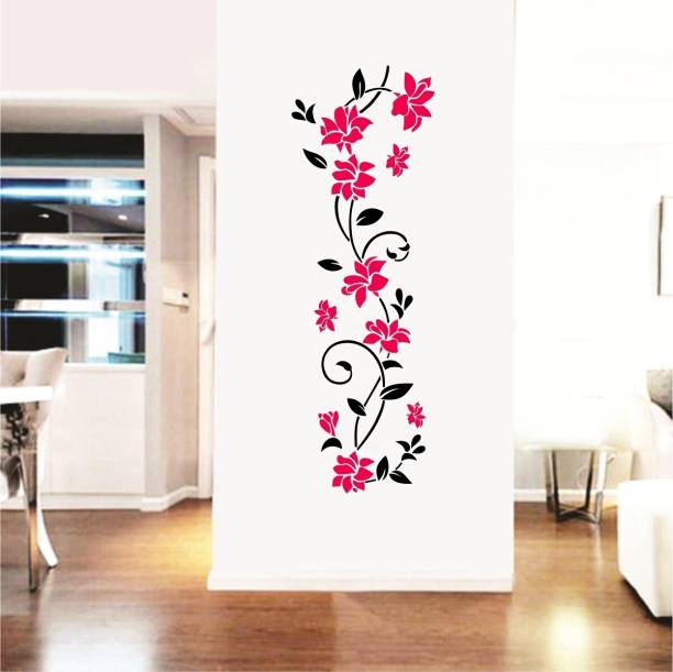 Decal O Decal 100 cm Pink Floral Vine Art Wall Stickers (PVC Vinyl,Multicolour) Self Adhesive Sticker