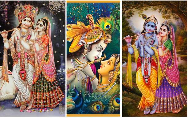 WallHunt 96 cm radha krishna design posters wall stickers for bedroom,living,kids room etc Self Adhesive Sticker