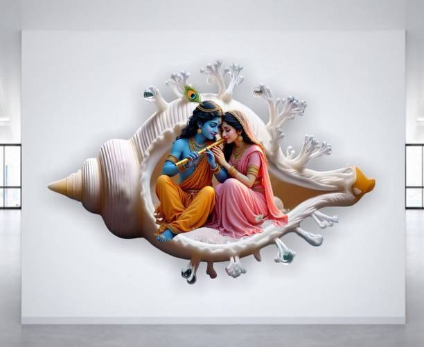 TheBlackstone 60 cm RD905 Cute Krishna Radha Flute Song In Shank 40x60 Self Adhesive Sticker