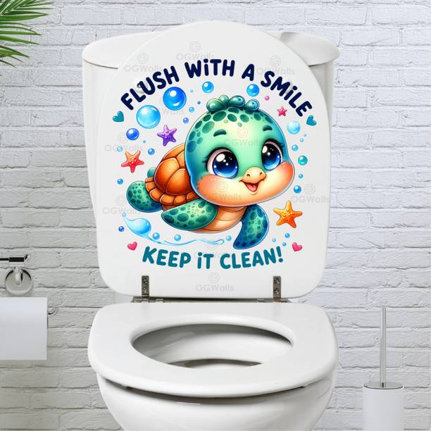 OGWalls 25 cm Cute Turtle Toilet Seat Sticker Bathroom Sticker Pack of 1 Self Adhesive Sticker