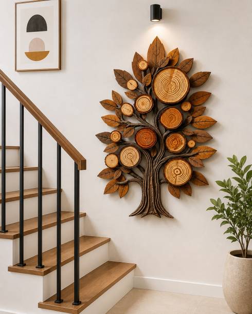 crafted 60.96 cm Wooden Tree Wall Sticker Self Adhesive Sticker