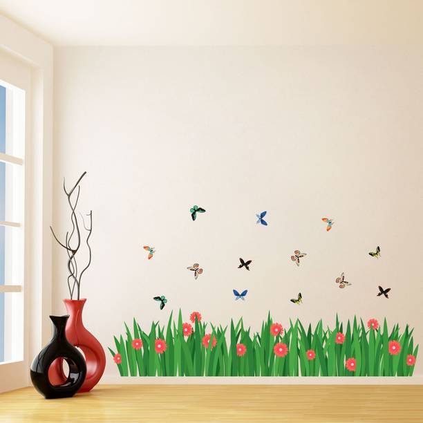 artisian inkwork 91 cm Grass and Butterflies Wall Sticker 50cm x 91cm__sss97 Self Adhesive Sticker
