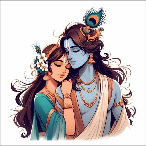 DecorAura 45 cm "Radha Krishna Wall Sticker | Divine Love Wall Decoration Size (45X44Cm) Removable Sticker