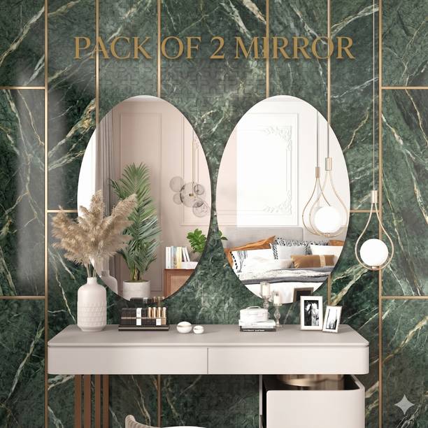 JAYGOPAL ENTERPRISE 30 inch Pack of 2 Frameless Rectan0gle Wall Mirror, 20 x 30 cm Decorative Double-sided Sticker