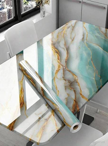 JIGSHTIAL 200 cm Aqua Blue Marble Vinyl Waterproof Countertop Removable Peel&Stick Wallpaper Self Adhesive Sticker