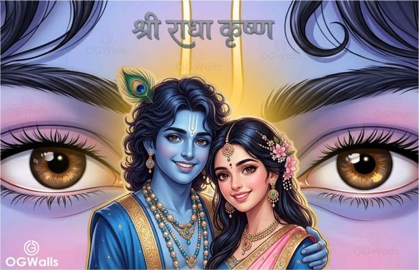 OGWalls 71 cm Radha Krishna Eye Theme Vinyl Wall Poster For Wall Sticker Vinyl Self Adhesive Sticker