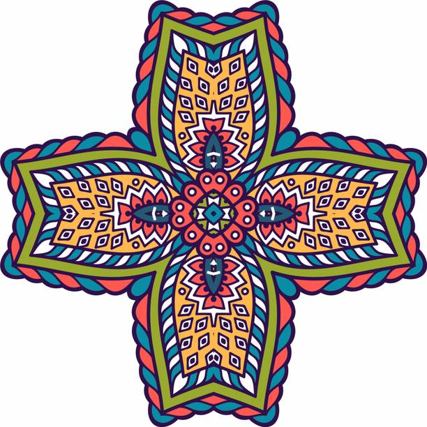 Decorprint 24 inch Floor Rangoli 24x24 Inches Square Shape Stickers for Home,Office,Schools - 217 Self Adhesive Sticker