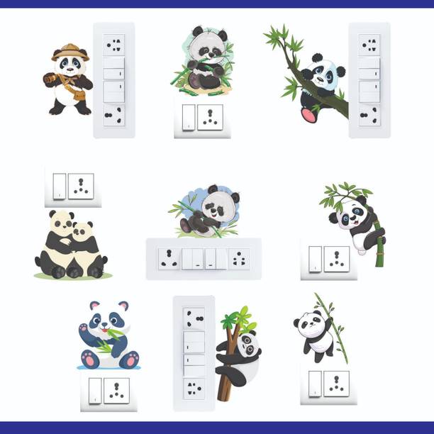 Stikor 30.5 cm Cute Panda Switch Board Sticker 9 Set Self Adhesive Sticker
