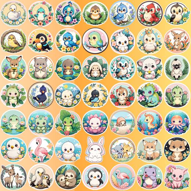 Decor vibe 4.72 cm Colorful Baby Bird and Cute Animal Stickers for Kids Scrapbook and Crafts Reusable Sticker
