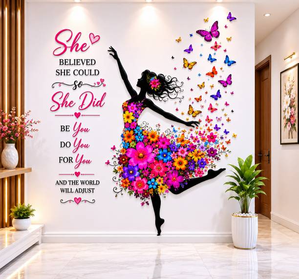 RadhaCreations 36 inch Butterfly Fairy Wall Sticker for Girls Room | Colorful Floral Angel Wall Decal Self Adhesive Sticker