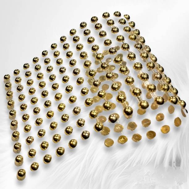 TekBud 1 inch Golden Half Pearl Stickers | Self-Adhesive Pearl Beads for DIY Self Adhesive Sticker