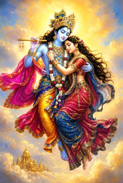 ShubhFly 47 cm Radha Krishna Love Photo Wall Sticker God Wall Room Sticker for Home Self Adhesive Sticker