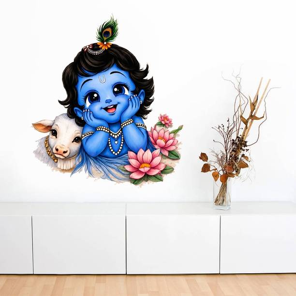 cartdecor 43 cm Little Cute Krishna Wall Sticker Self Adhesive Sticker