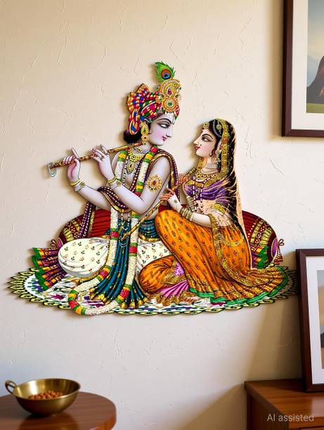 god & god's 61 cm Radha Krishna Wall Sticker Self Adhesive Sticker
