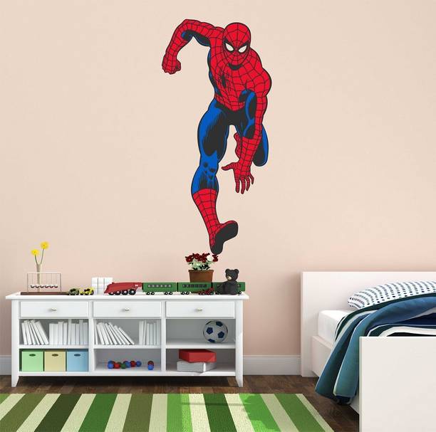 Wallme 100 cm Spiderman Multicolor PVC Vinyl Wallsticker (100CM x 45CM) Self Adhesive Sticker