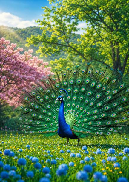 LOOPKART 50 cm Beautiful Peacock Wall Sticker Self Adhesive Sticker