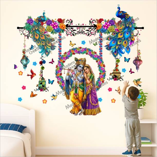 MODERN CREATIONS 170 cm Radha Krishna Dewar Sticker Floral Self Adhesive Sticker