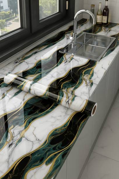 Onbet 200 cm Self Adhesive Glossy Marble Foil Waterproof Sticker For Kitchen And Home Self Adhesive Sticker