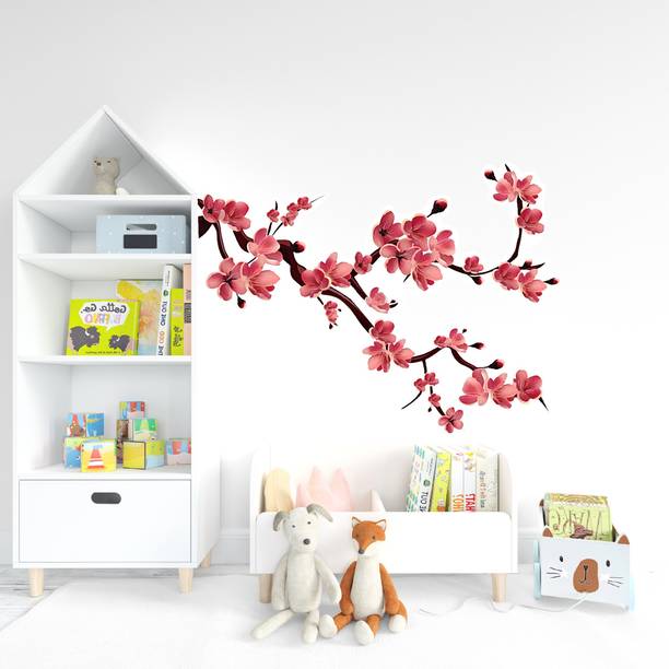 SADECOR 30 inch TREE BRANCH WITH PINK LEAVES Self Adhesive Sticker