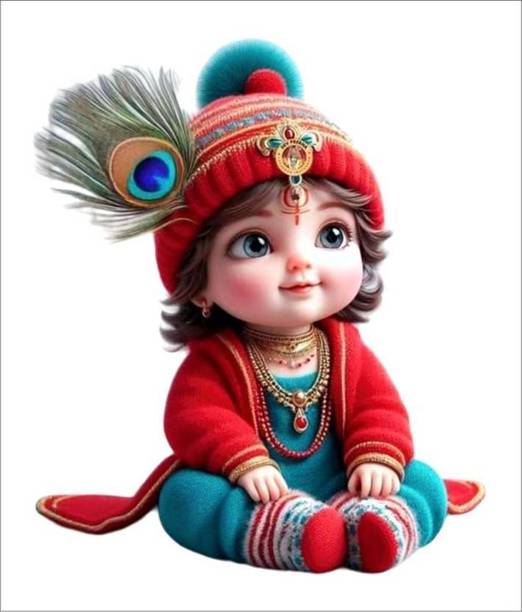 Riditcreation 70 cm Beautiful Laddu Krishna Self Adhesive Sticker