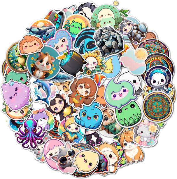 EXO DECOR 3.62 cm Cute Cartoon Stickers Mix Kawaii Animals Fantasy Art for Laptop Mobile Reusable Sticker