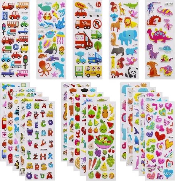 MADCATS 25 cm Mad Cat Stickers for Kids (20 Sheets) 500+3D Puffy Mix Stickers Self Adhesive Sticker