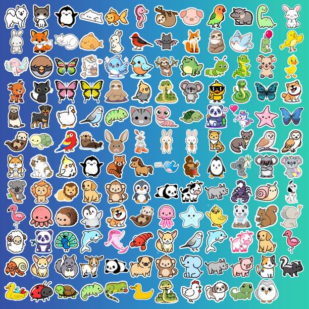 ClassyParadise 3.62 cm Cute Animal Cartoon Sticker Mega Pack for Kids Laptop Decoration Reusable Sticker