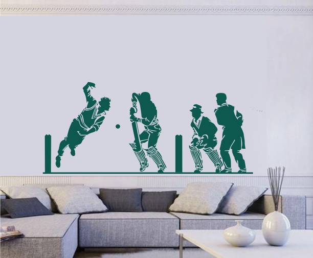 Decoration Stickers 128 cm Cricketers On Pitch Decorative Wall Sticker (56 cm x 128 cm)_New Self Adhesive Sticker