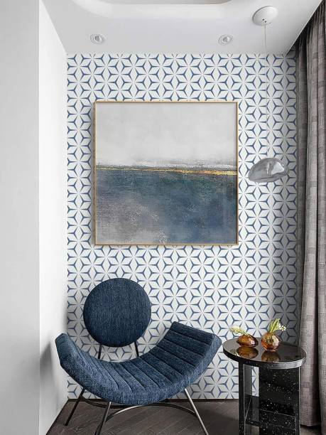 FOKRIM 300 cm blue and White hexa wallpaper for wall Waterproof sticker for home 45x300cm Self Adhesive Sticker