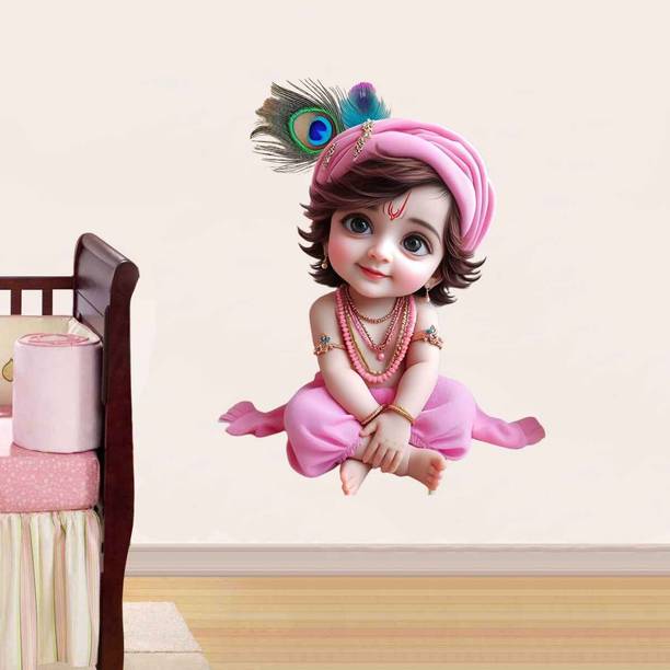 HEAVEN ART 65 cm Pink cute little Radha rani wall sticker for home And wall decoration Self Adhesive Sticker
