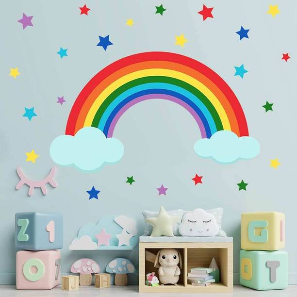 Aquire 60.96 cm Rainbow & Stars Wall Sticker for Kids – Removable Vinyl Decal for Room Décor Self Adhesive Sticker