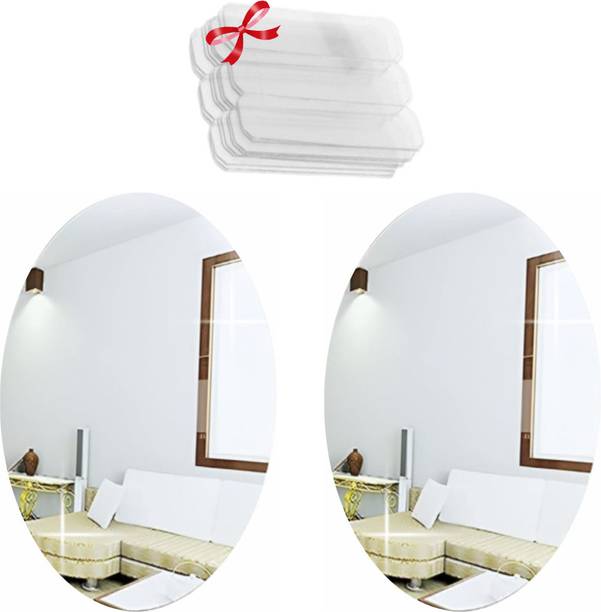 KASHTABHAN 30 cm Oval Shape Magic Mirror Sticker – for Home & Bathroom Décor Double-sided Sticker