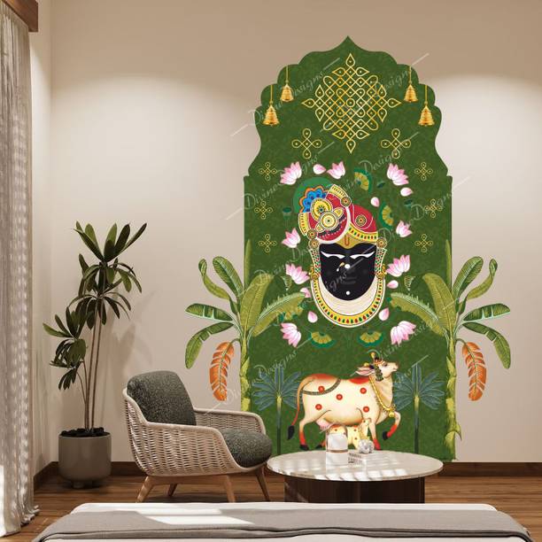 Art Kafe 61 cm Pichwai Painting – Shrinath Ji Green Wall Painting Self Adhesive Sticker