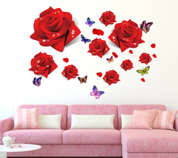 wallstar 75 cm Rose and colorful butterfly wallsticker Self Adhesive Sticker