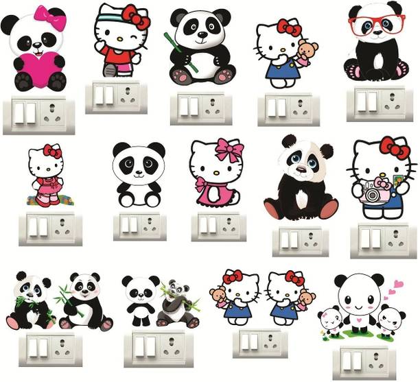 Decor Villa 25 cm panda kitty Wall Sticker & Switch Board Sticker Set Of 14 Reusable Sticker