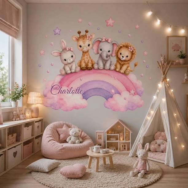 K2A Decor 30 inch CUTE ANIMALS ON RAINBOW Self Adhesive Sticker