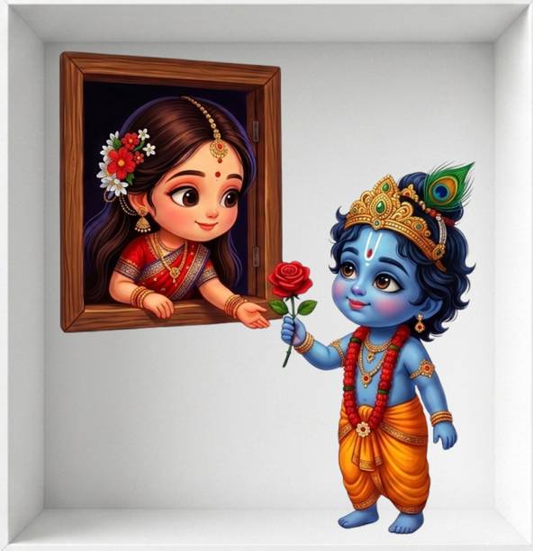 Rahat Prints 66 cm Radha and krishna Decorative Wall Stickers – Glossy Finish Self Adhesive Sticker