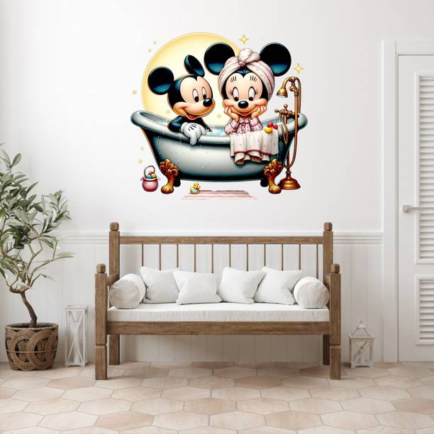 Approach Decor 48 cm Mickey Mouse and Minnie Mouse Wathing Wall Stickers Self Adhesive Sticker