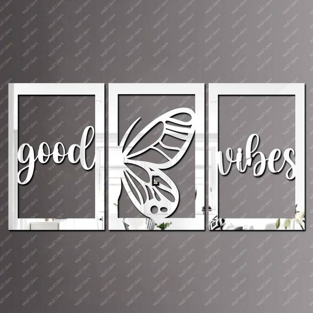 wall1ders 27 cm Good-Vibes-Butterfly-Panels Silver - Acrylic Mirror Wall Sticker's Self Adhesive Sticker