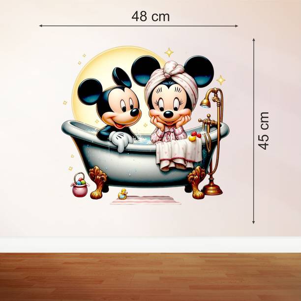 Approach Decor 48 cm Mickey Mouse and Minnie Mouse Wathing Wall Stickers Self Adhesive Sticker