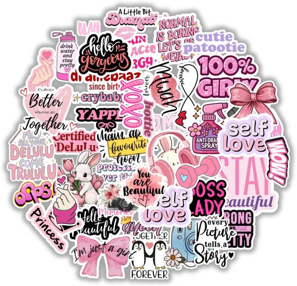 Comrade Collective 4 cm Cute Girly Pink Aesthetic,Self Love & Quote Stickers for Laptop, Phone, Bottle Self Adhesive Sticker