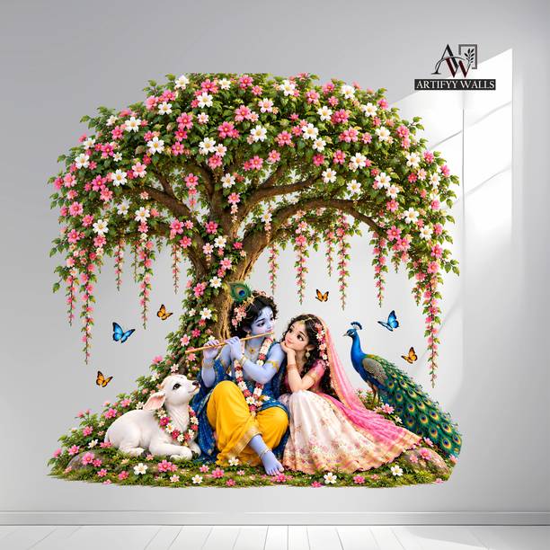 ArtifyyWalls 24 inch Beautiful Radha Krishna Wall Sticker for Home Decor Self Adhesive Sticker