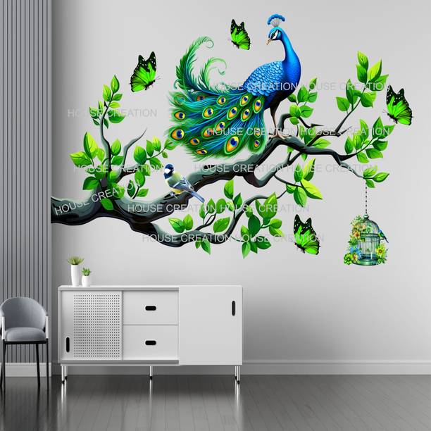 Housecreation 70 cm Colorful Peacock Hanging Lanterns Living Room Wall Sticker Home Decoration Self Adhesive Sticker