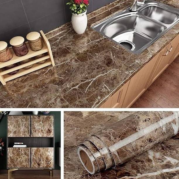 JIGSHTIAL 200 cm Waterproof Brown marble wallpaper (60x200cm) Self Adhesive Sticker