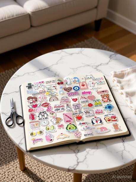 D2C 2 inch Cute Love & Romantic Glitter Stickers | Couple & Valentine Theme Stickers Self Adhesive Sticker