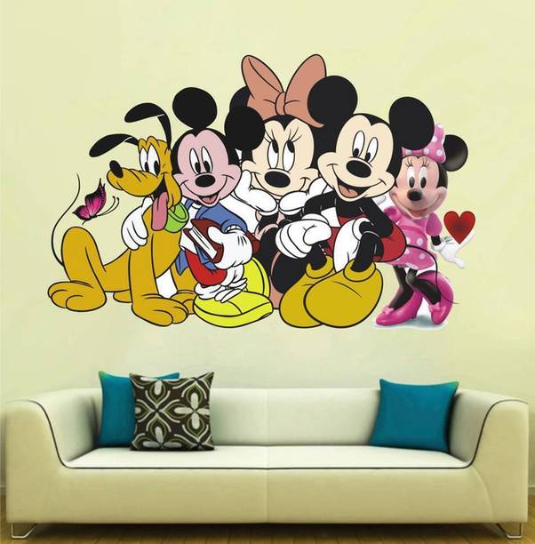 parth decor 88 cm Disney Cartoon Group Mickey Mouse, Minnie Mouse, Donald Duck wall sticker Self Adhesive Sticker